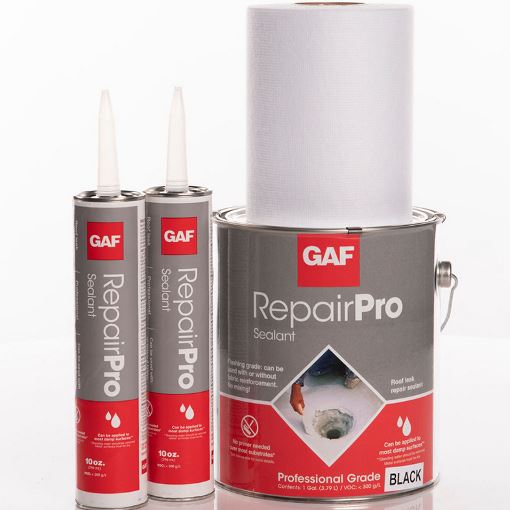 RepairProSealant Product Family of a 1-gallon can and two sealant cartridges
