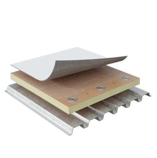 Components of the smooth PVC adhered roofing system by GAF with adhesive