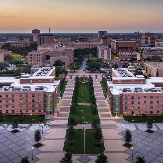 Front view of Texas A&M University Dorms and Courtyard