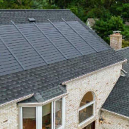 Close up of home with GAF Energy solar roofing shingles