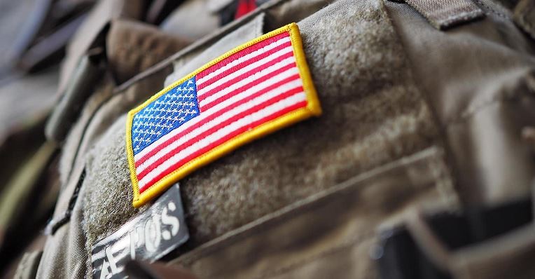 American flag patch on chest of US military uniform