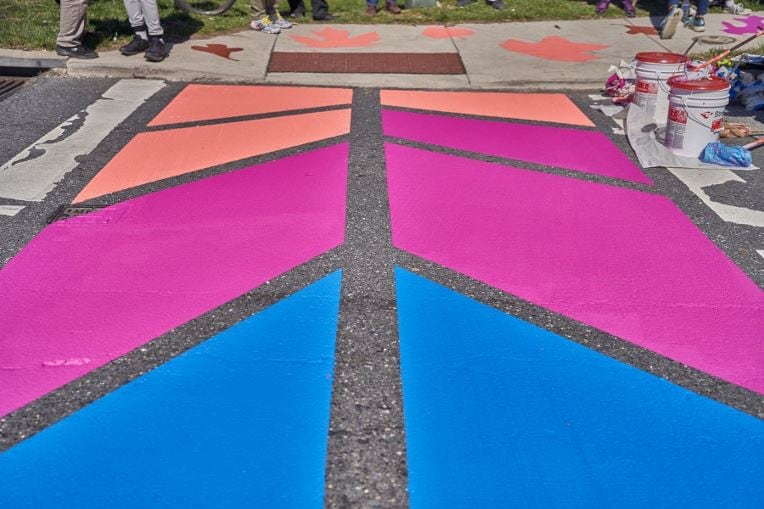 StreetBond DuraSheild pavement coating design in bright colors on asphalt.