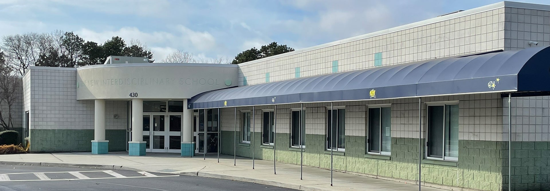 Front view of The New Interdisciplinary School in Yaphank, NY 