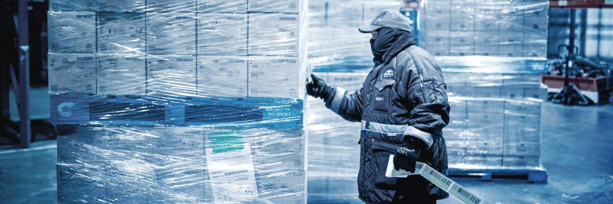 Bundled worker in cold storage facility