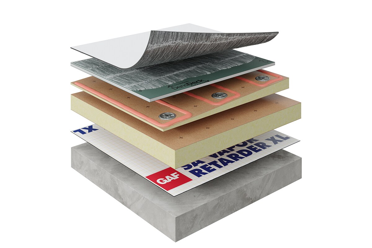 Layers of GAF commercial roofing materials used on 10 World Trade