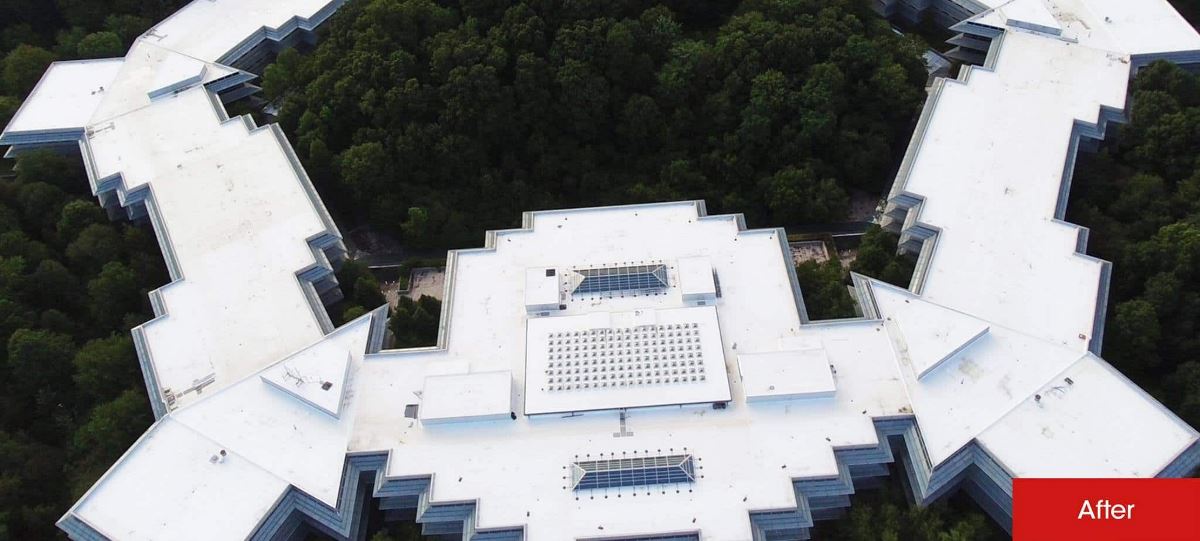 The large IT Tech Park Complex in NJ before getting a new GAF commercial roofing system