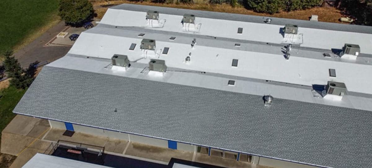 Aerial view of Twain Harte Elementary School pitched roof