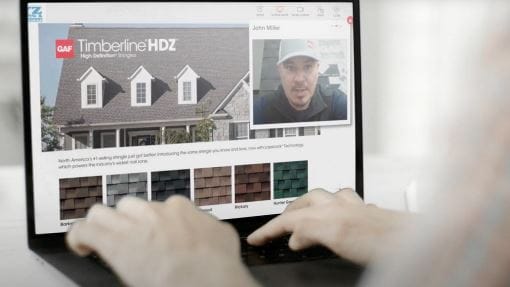 Laptop open to GAF roofing contractor selling to homeowners virtually