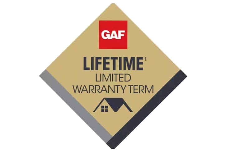 GAF Lifetime Limited Warranty Term logo badge.
