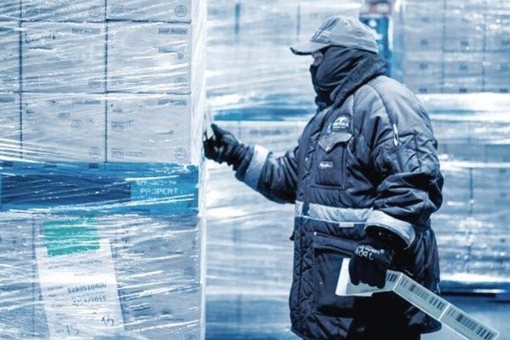 Bundled worker in cold storage facility