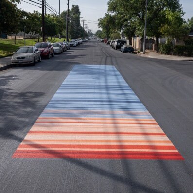 StreetBond solar reflective paint design on Los Angeles city street.