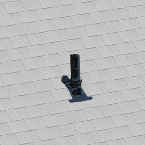 Close up of a GAF Pivot Pipe Boot rooftop accessory at the top of a house