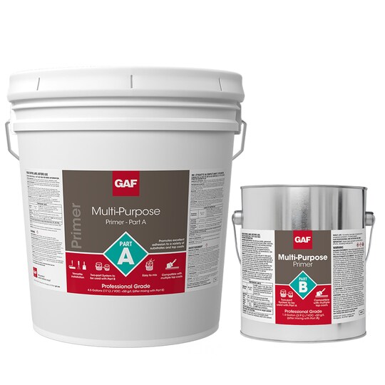 Two buckets of GAF Mult-purpose primer parts A and B