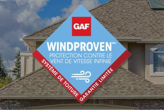 WindProven Infinite Wind Speed Protection diamond in front of home with GAF roof