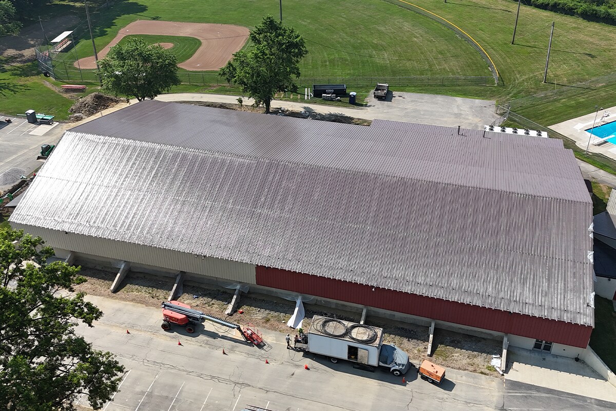 Top view of the North Park Ice Arena with silicone coating restoration.